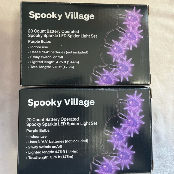Spooky Sparkle LED Spider Light Set 2 Boxes Purple Bulbs 4.75 FT Lighted Length - Picture 2 of 3